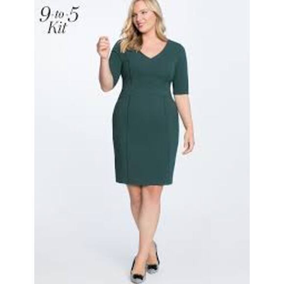 New! Eloquii 9 to 5 Stretch Work Dress dark emerald Green‎ sheath, size 18 - Picture 2 of 16